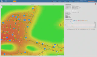 Detailansicht eines Teilnetzes mit Isoflächen und Betriebsmitteln